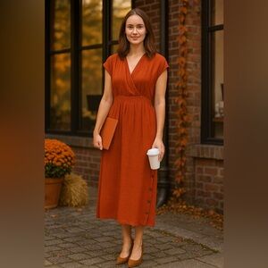 Elegant Rust Orange Wrap Dress By Westbound